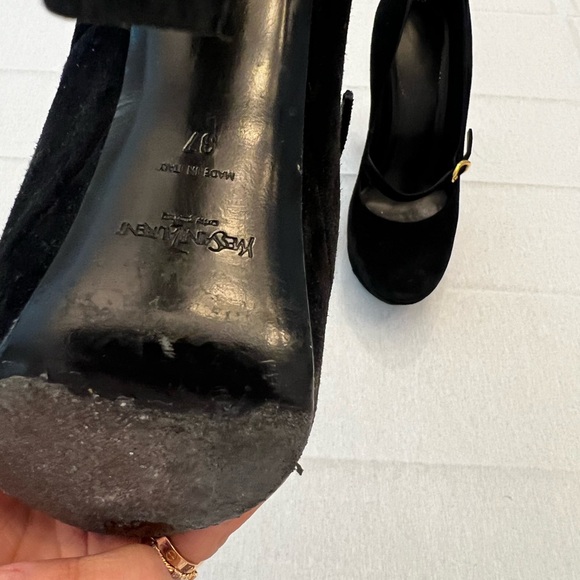 YSL Yves Saint Laurent Brown Suede Tribtoo Mary Jane Platform Heels Size 37 - Picture 7 of 11